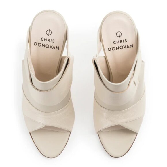 NEW CHRIS DONOVAN Made In Italy Leather Pegasi Heeled Mules in white 1225 18t9 - Picture 5 of 10